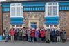 A group outside a building.