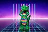 A promo shot of the Masked Singer featuring a green dragon costume