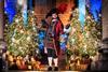 A man dressed as Captain Hook in front of Christmas trees at Blenheim Palace