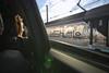 A woman looks out of LeShuttle