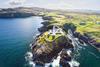 An aerial view of Fanad Head Lighthouse, Ireland