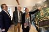 (L-R) Stephen Hall, chair of trustees, founder Jonathan Ruffer and CEO Anna Warnecke of Kynren look at plans for the daytime theme park.