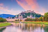 A beautiful view of Salzburg, and the river, at dusk