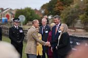 His Royal Highness The Duke of Edinburgh shaking hands with Sarah Price, Head of Locomotion, at Locomotion museum as part of S&DR200 celebrations.