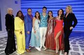 Stevie Doc and Tobias Turley alongside the judges of Mamma Mia! I Have A Dream.