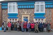 A group outside a building.