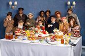 The principal cast of Paddington the Musical — enjoying a perfectly proper tea…”=