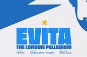 Title banner for Evita at the London Palladium