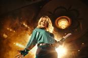 Sheridan Smith in front of lights to promote a new musical, Opening Night, she's starring in