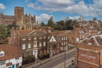 St Albans cathedral and street in Hertfordshire