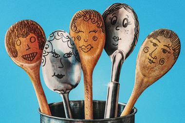 wooden and metal spoons with illustrated faces