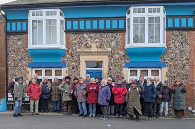 A group outside a building.
