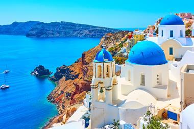 View of Oia town in Santorini, Greece