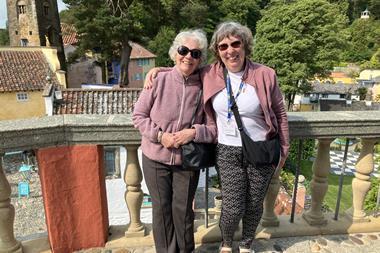 Two women on balcony in Portmeirion, North Wales