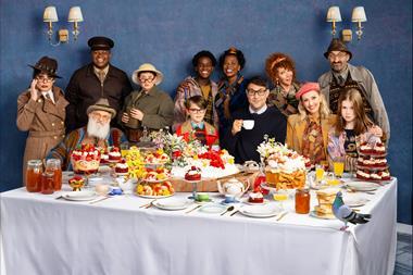 The principal cast of Paddington the Musical — enjoying a perfectly proper tea…”=