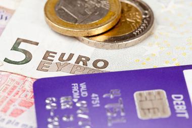 Euros cash and debit card