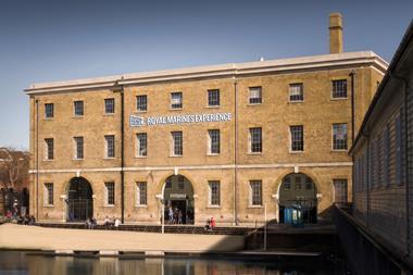 A mockup shown of the royal marines experience beside the dock in Portsmouth