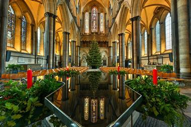 Christmas decorations inside Salisbury Cathedral