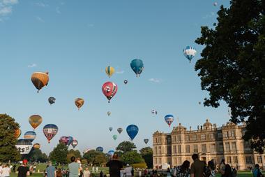 Hot air balloons above Longleat House for its Icon of the Sky event