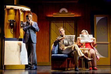 Henry Shields (left), Dave Hearn (centre) and Nancy Zamit (right) in The Comedy About Spies.