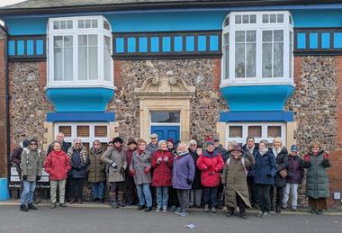 A group outside a building.