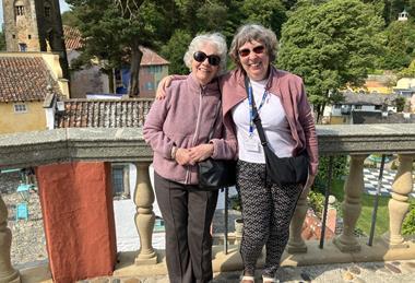 Two women on balcony in Portmeirion, North Wales