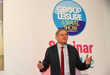 Simon Calder speaking at the 2019 Group Leisure & Travel Show