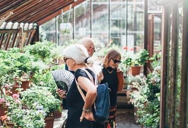 Visitors explore the newly opened glasshouses at Chelsea Physic Garden in London.