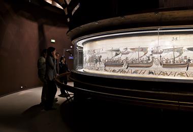Bayeux Tapestry on display at the Bayeux Museum.