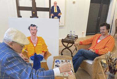 Artist David Hockney paints singer Harry Styles