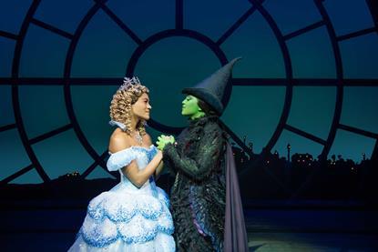 Lucy St. Louis as Glinda and Alexia Khadime as Elphaba in the West End production of Wicked.