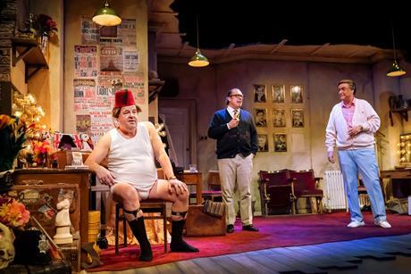 Damian Williams (Tommy Cooper), Bob Golding (Eric Morecambe) and Simon Cartwright (Bob Monkhouse) in The Last Laugh.