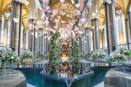 The interior of Salisbury Cathedral decorated for the Flower Festival