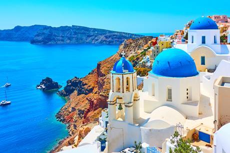 View of Oia town in Santorini, Greece