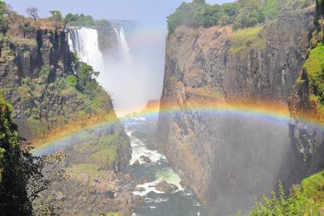 A rainbow at Victoria Falls in South Africa