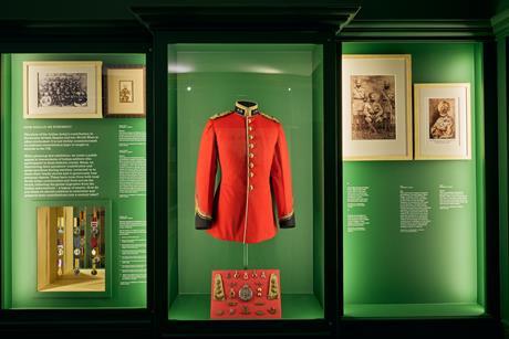 A uniform on display at The Indian Army at the Palace exhibition at Hampton Court Palace