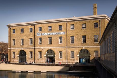 A mockup shown of the royal marines experience beside the dock in Portsmouth