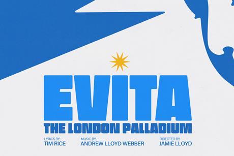 Title banner for Evita at the London Palladium