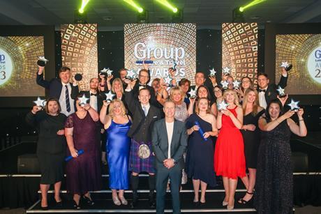 The winners of the Group Leisure & Travel Awards 2023 celebrate their win at the ceremony in Milton Keynes