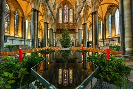 Christmas decorations inside Salisbury Cathedral