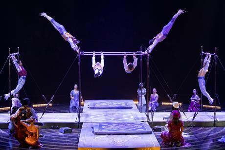 Performers in the Cirque du Soleil's Corteo show