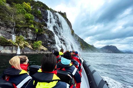 Guests taking in views of Lysefjord & Pulpit Rock on board a RIB