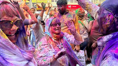 Members of the Wendy Wu fam trip to India experience the Holi Festival