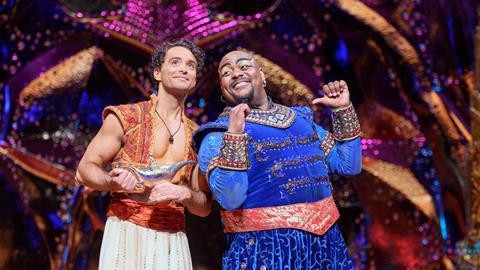 Matthew Croke as Aladdin and Trevor Dion Nicholas as Genie in Aladdin
