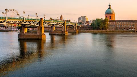 View of Bord de Garonne, Toulouse, France at sunset