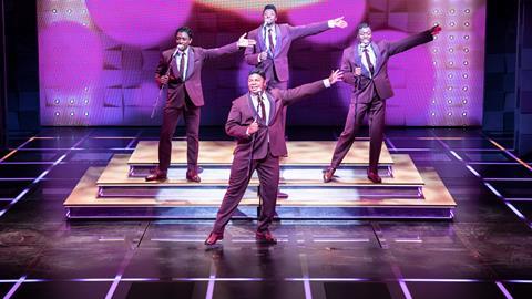 Singers on stage for The Drifters Girl musical