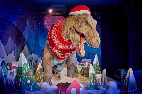 Christmas T. rex display unveiled at the Natural History Museum