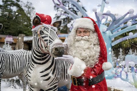 Santa with a toy zebra to promote Christmas at West Midlands Safari Park