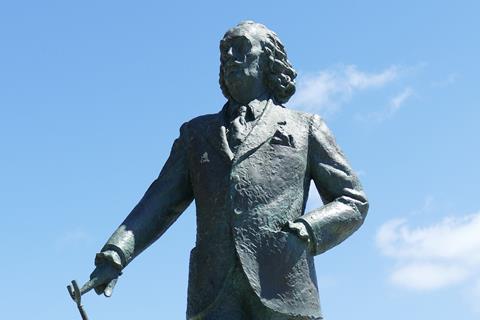 A statue of artist Salvador Dali in Cadaques, Spain