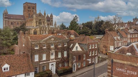 St Albans cathedral and street in Hertfordshire